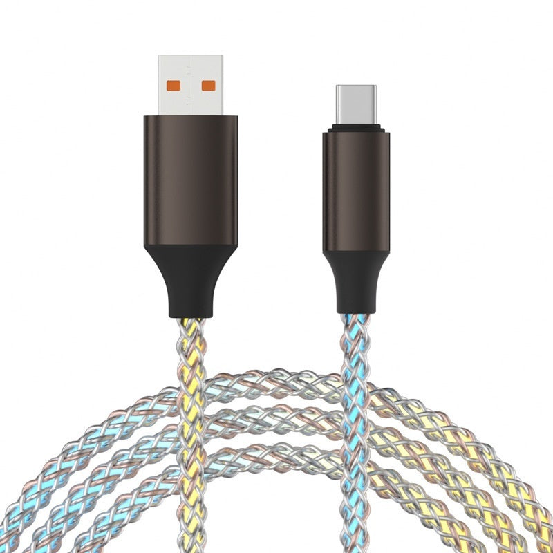 "Leuchtendes RGB-Datenkabel, Farbenfrohes, Über 1 Meter langes Ladekabel, Geflochtenes Material, Verfügbar in Weiß, Mit Lightning, Micro USB, TYPE-C Schnittstellen"