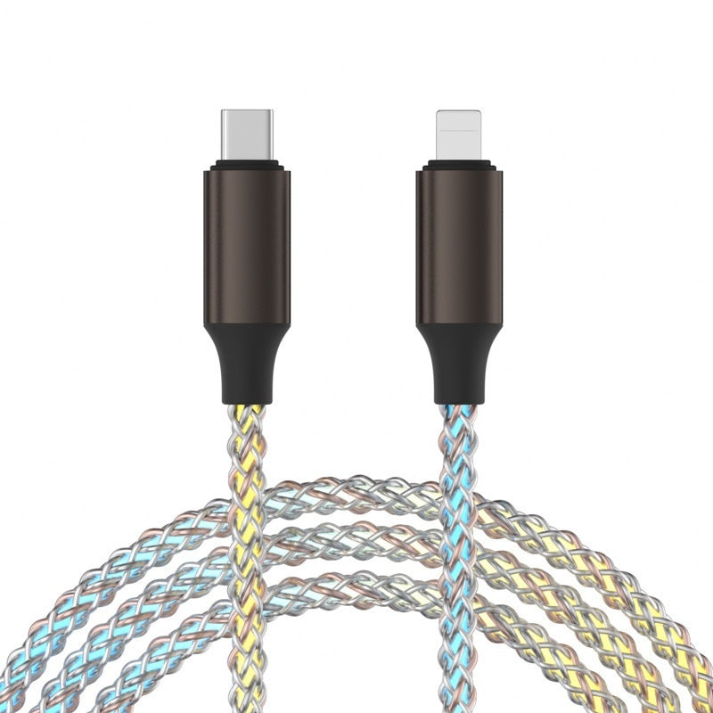 "Leuchtendes RGB-Datenkabel, Farbenfrohes, Über 1 Meter langes Ladekabel, Geflochtenes Material, Verfügbar in Weiß, Mit Lightning, Micro USB, TYPE-C Schnittstellen"
