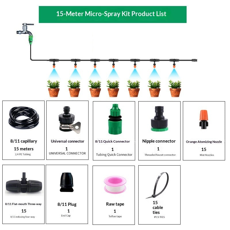 "DIY Gartenbewässerungssystem: Mehrfach-Sprühdüsen, PVC, Gewindeanschluss, Mikro-Sprinkler-Bewässerung (10/15/20 Meter)"