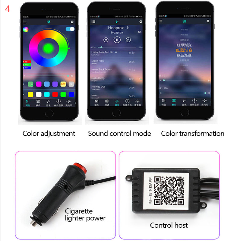 "RGB Auto Innenbeleuchtung - Flexible, App-gesteuerte Stimmungslichter mit Musikrhythmus - Einfach zu installieren"