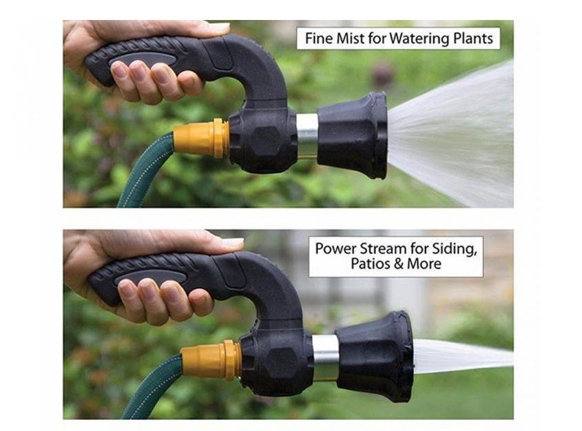 "Leistungsstarke Mighty Power Schlauchdüse - Ideal für Garten und Autowäsche mit 5 einstellbaren Sprühoptionen"