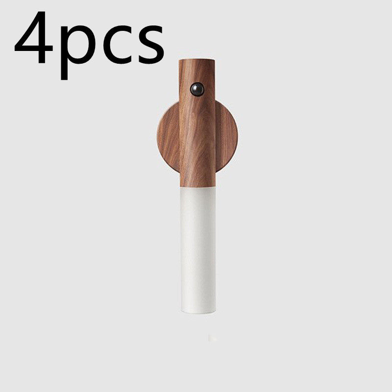 "Automatisches LED-Nachtlicht mit USB, Magnetischer Holz-Basis, Kabellos, PIR-Bewegungssensor, Ideal für Korridore, Veranda & Schränke"