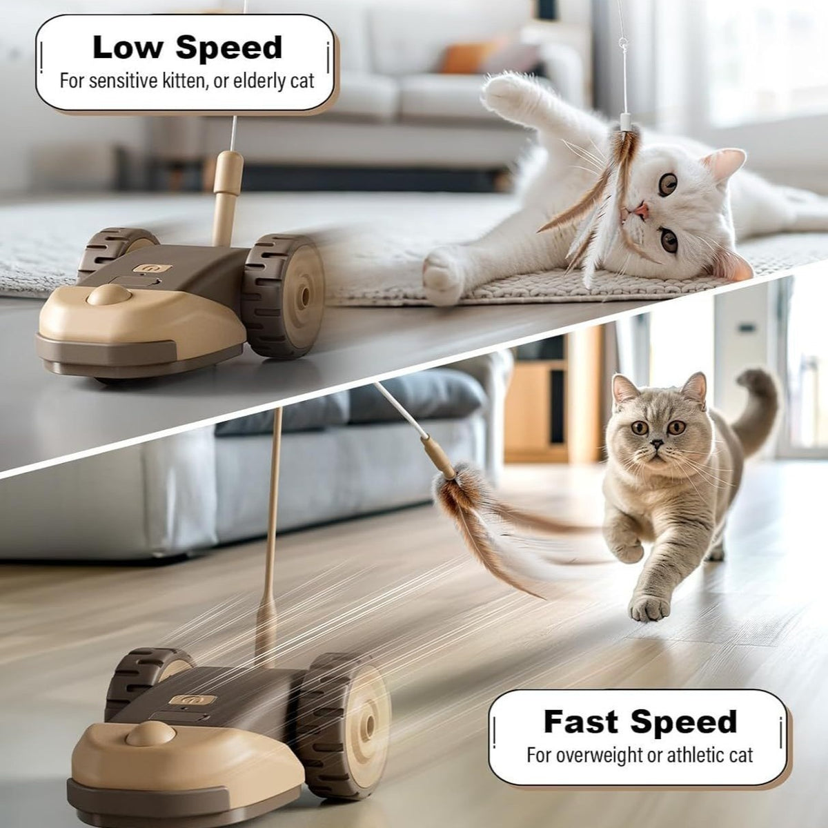 "Intelligente Ferngesteuerte Elektro-Katzenspielzeug Auto mit Feder - Grau, Braun"