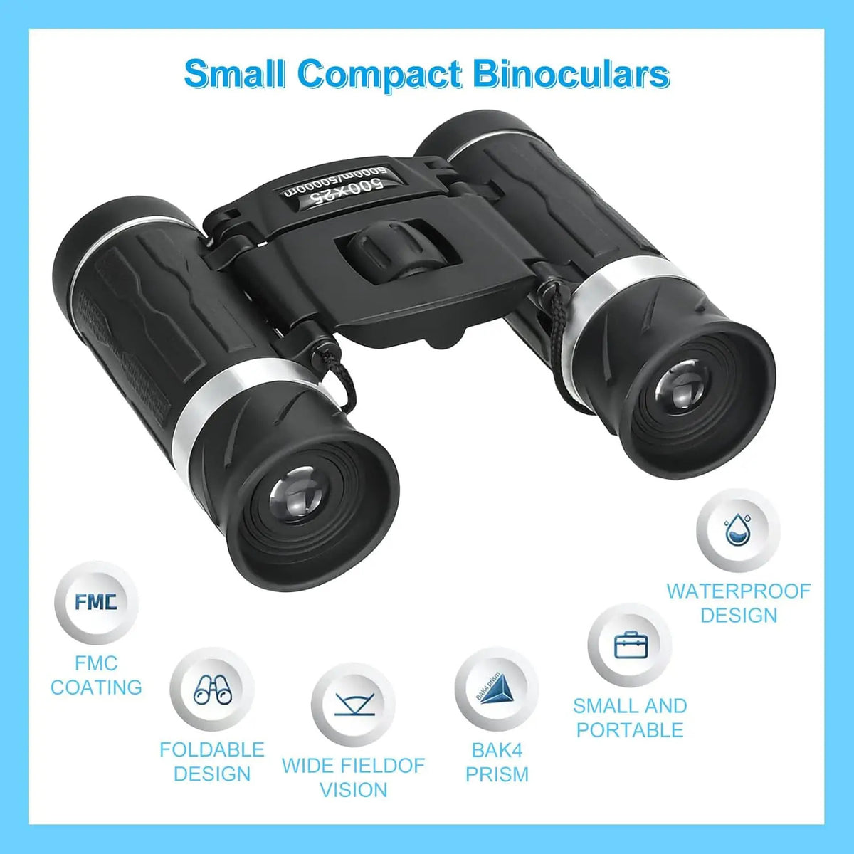 "500-25 HD Zoom Fernglas für Camping, Jagd & Outdoor-Sport - Wasserdicht, Faltbar & Kompakt mit BAK4-Prisma"