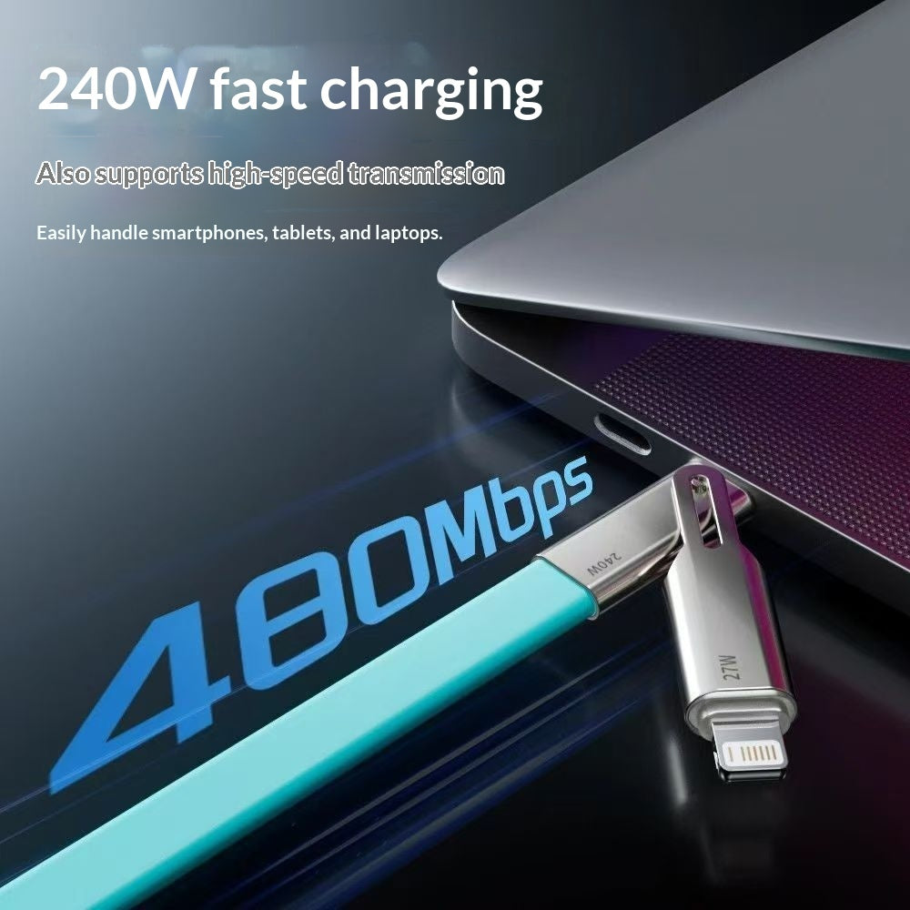 "240W Hochkompatibles Multi-Protokoll 2-in-1 Ladekabel aus Silikon - Schnellladung, Lightning & Typ-C Ports"