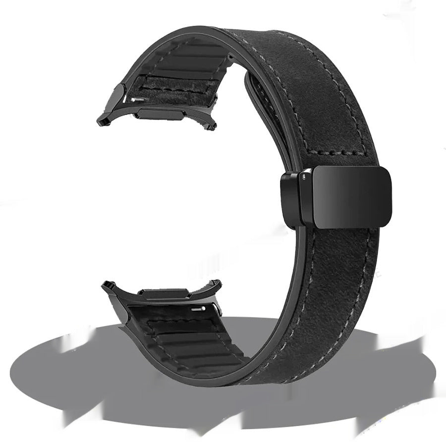 "22mm Magnetisch-Verschluss Herren Uhrenarmband aus Silikon-Leder in Punk Street-Stil - Schwarz, Braun, Weiß, Grün"
