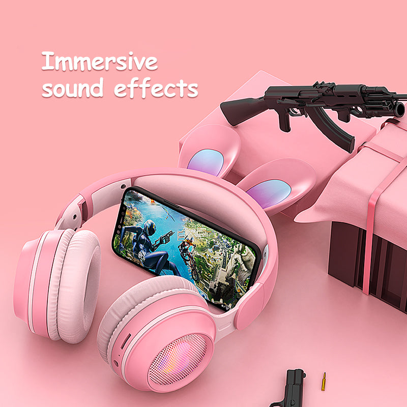 "Leuchtende Hasenohr-Kopfhörer, Kabellos & Ausziehbar, Bluetooth 5.0, Stereo, Anruffunktion, Unterstützt Musik, USB-Aufladung, RGB-Beleuchtung - Ideal für Handy, Tablet & Laptop"