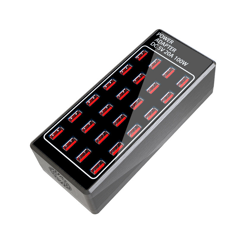 "Schnellladender USB-Multiport-Ladegerät mit 24 Anschlüssen, Brandschutz ABS-PC Material, Schwarz"