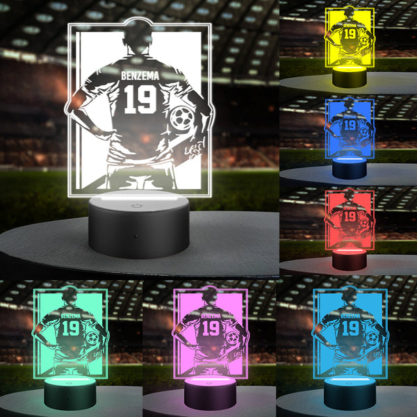 "Personalisierte Fußball-Weltmeisterschaft Nachtlicht mit Namen & Nummer - Einzigartige Geschenkidee für Fußballfans, mit Farbwechsel-Funktion und USB-Anschluss"