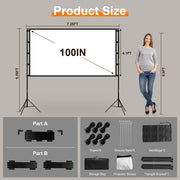 "Premium 4K HD Projektor Leinwand 120/100 Zoll mit Standfuß - Faltenfrei, Tragbar, für Innen- und Außenkino - Inklusive Tragetasche"