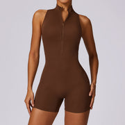 "Sommer Fitness Yoga Overall mit Reißverschluss für Frauen - Rückenfreie Kurze Bodysuit in Verschiedenen Farben und Größen"