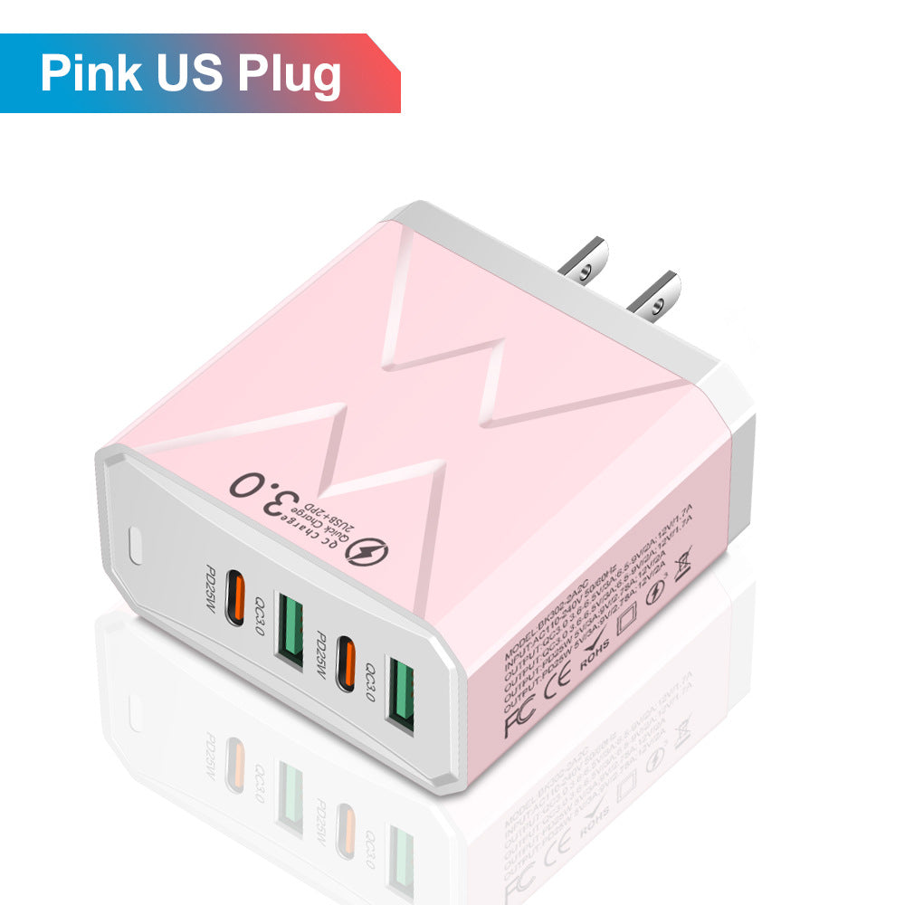 "Schnellladegerät für Handy und Tablet, 2USB 2PD, in Weiß, Pink, Gelb, Schwarz - Robustes Kunststoffmaterial"