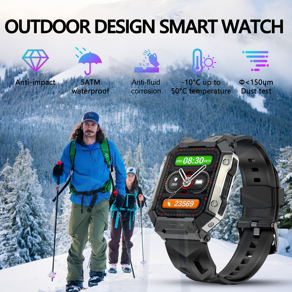 "Modische Sport-Smartwatch mit Herzfrequenzmessung, Wasserdicht, Silikonarmband, TFT-Bildschirm, Magnetisches Laden - Schwarz/Orange/Grün/Gelb"