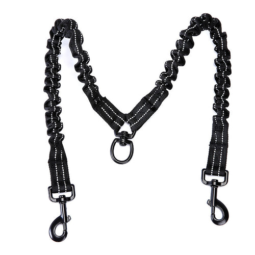 "Hochelastische Doppelkopf-Hundeleine von Pet One - Ausziehbar, Robustes Nylon, Farbe Schwarz"