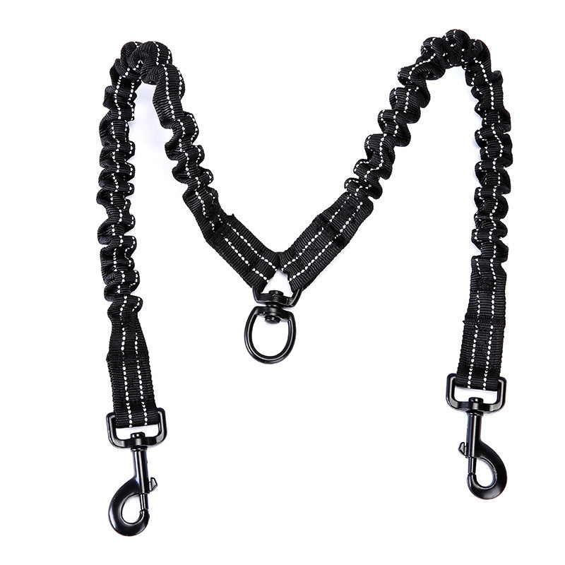 "Hochelastische Doppelkopf-Hundeleine von Pet One - Ausziehbar, Robustes Nylon, Farbe Schwarz"