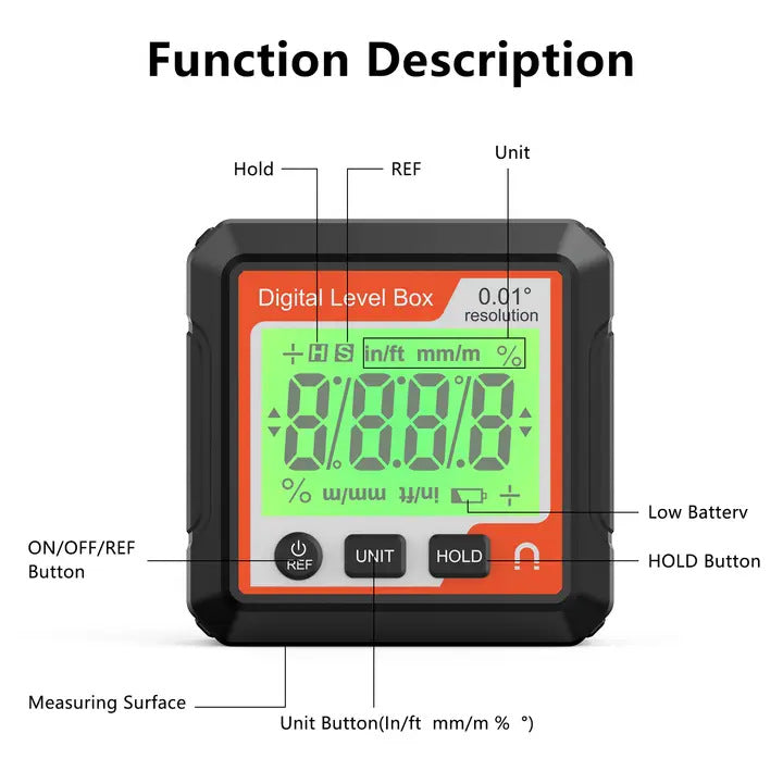 "Digitaler Elektronischer Winkelmesser Inclinometer mit LCD-Hintergrundbeleuchtung, Magnetbasis, Tragbar und Präzise - Multi-Messwerkzeug aus ABS-Kunststoff"
