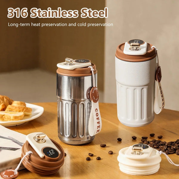 "Intelligente Digitale Thermosflasche - Tragbarer Edelstahl-Kaffeebecher, Auto-Isolierbecher, Vakuum-Flasche, 450ml Kapazität, Hitze- und Kältebeständig"