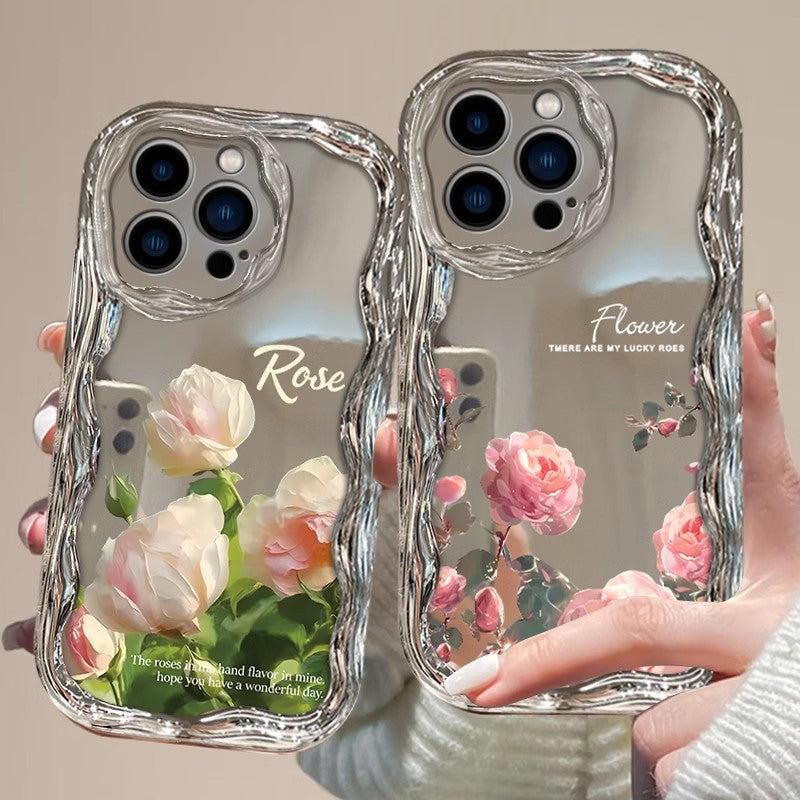 "Rosenblumen-Design Handyhülle: Hitzebeständig, Sturzsicher und Fingerabdruckresistent für iPhone Modelle - Silbergrau"