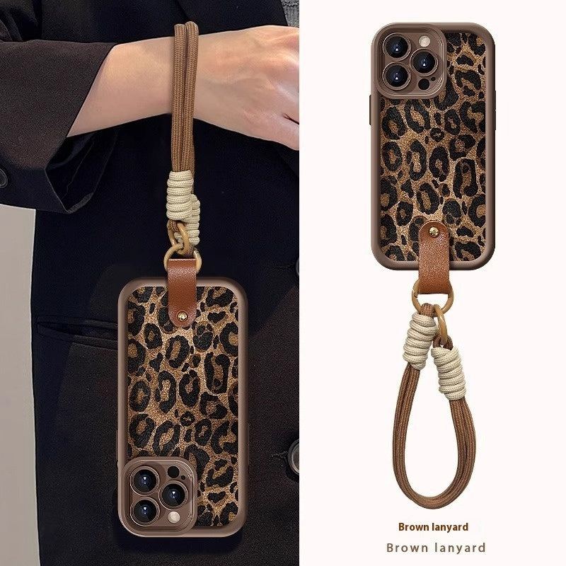 "Leopardenmuster Lanyard Handyhülle, Schutz vor Stürzen, Silikon Soft Shell, Luxuriös & Kreativ - Braun"