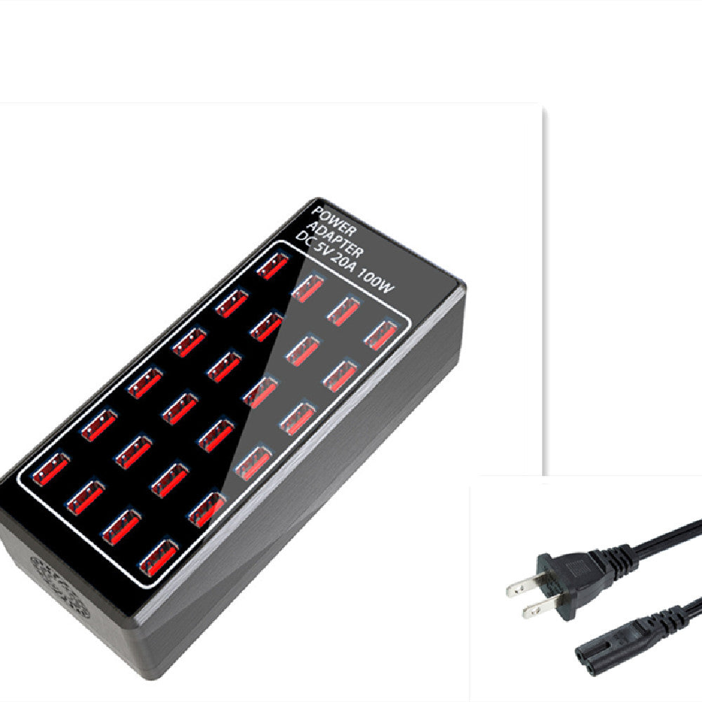 "Schnellladender USB-Multiport-Ladegerät mit 24 Anschlüssen, Brandschutz ABS-PC Material, Schwarz"