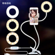 "Verstellbares LED Selfie Ringlicht mit 8cm Standfuß - Ideal für Live-Übertragungen und Makeup, 3 Lichtfarben, 10 Helligkeitsstufen, Universal Handyhalterung"