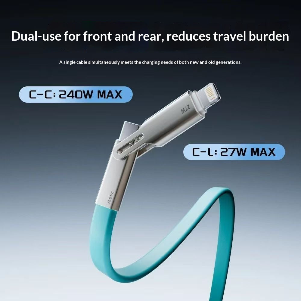 "240W Hochkompatibles Multi-Protokoll 2-in-1 Ladekabel aus Silikon - Schnellladung, Lightning & Typ-C Ports"