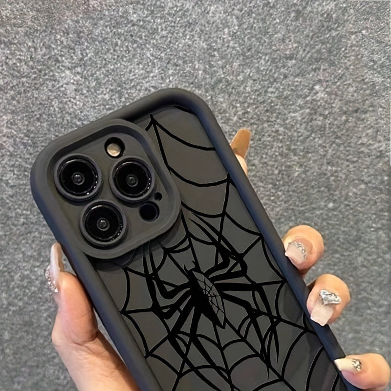 "Schwarzes Spinnenweben-Handyhülle, Vollumhüllend, Stoßfestes Silikon, Kompatibel mit iPhone - Stilvoll & Kreativ"