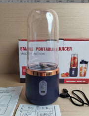 "Tragbarer 6-Klingen-Mini-Saftpresse Mixer: Smoothie-Zubereiter, Obstquetscher & Eiszerkleinerer, USB aufladbar, 140W Leistung, Dunkelblau"
