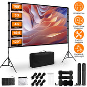 "Premium 4K HD Projektor Leinwand 120/100 Zoll mit Standfuß - Faltenfrei, Tragbar, für Innen- und Außenkino - Inklusive Tragetasche"