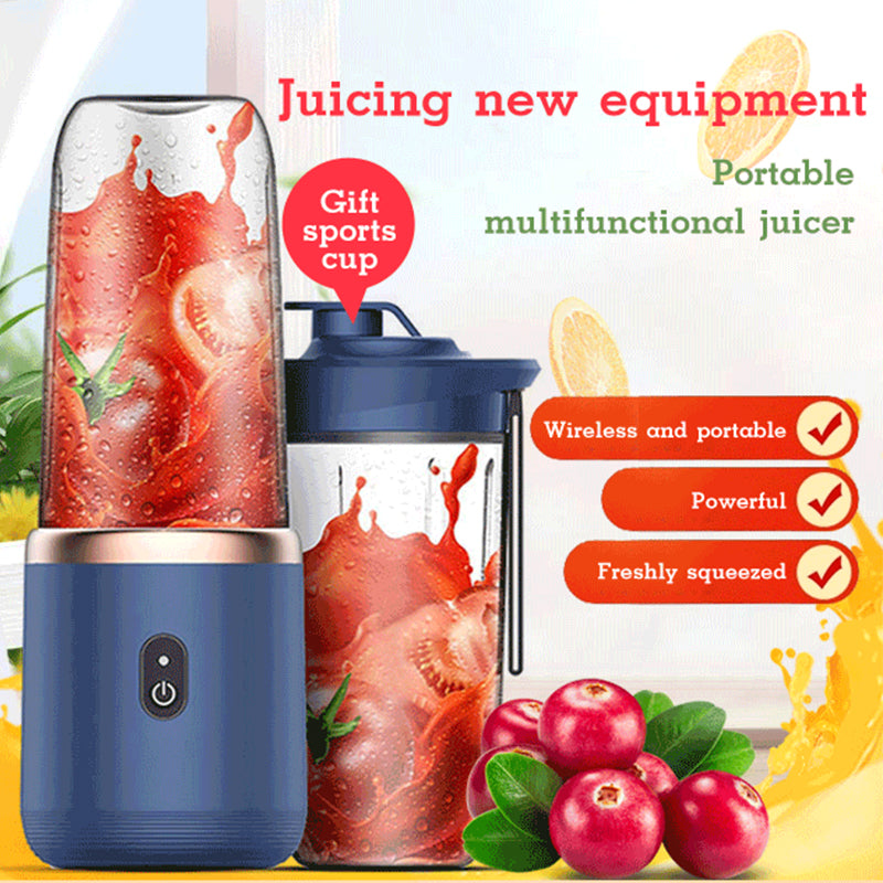 "Tragbarer 6-Klingen-Mini-Saftpresse Mixer: Smoothie-Zubereiter, Obstquetscher & Eiszerkleinerer, USB aufladbar, 140W Leistung, Dunkelblau"