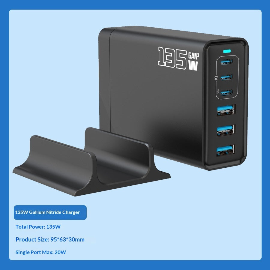 "Universal 320W GaN Schnellladegerät - Hohe Leistung, Typ-C, Schwarzes Kunststoffgehäuse, Verschiedene Stromkabelstandards - US, EU, UK, AU"