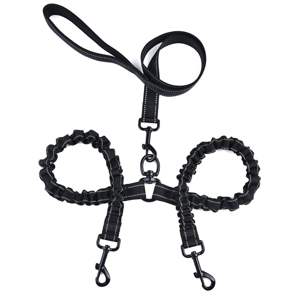 "Hochelastische Doppelkopf-Hundeleine von Pet One - Ausziehbar, Robustes Nylon, Farbe Schwarz"