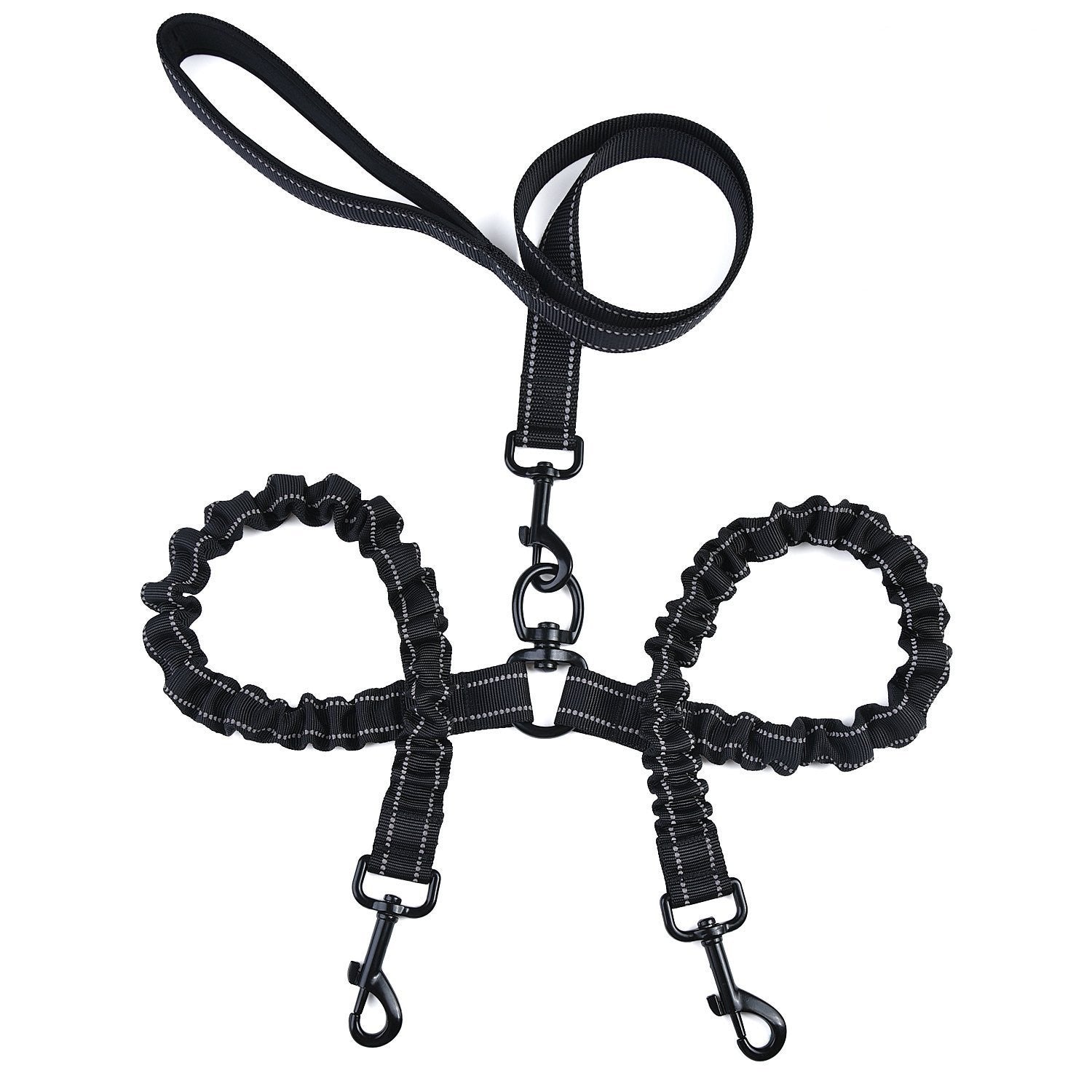 "Hochelastische Doppelkopf-Hundeleine von Pet One - Ausziehbar, Robustes Nylon, Farbe Schwarz"