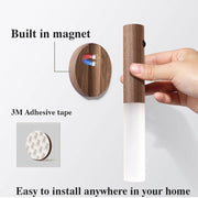 "Automatisches LED-Nachtlicht mit USB, Magnetischer Holz-Basis, Kabellos, PIR-Bewegungssensor, Ideal für Korridore, Veranda & Schränke"