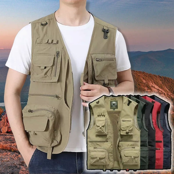 14 Taschen Sommer Neu Herren US Taktische Wander- und Angelweste Herren Fotografenweste Mesh-Cargo-Weste Ärmellose Jacke Werkzeugweste