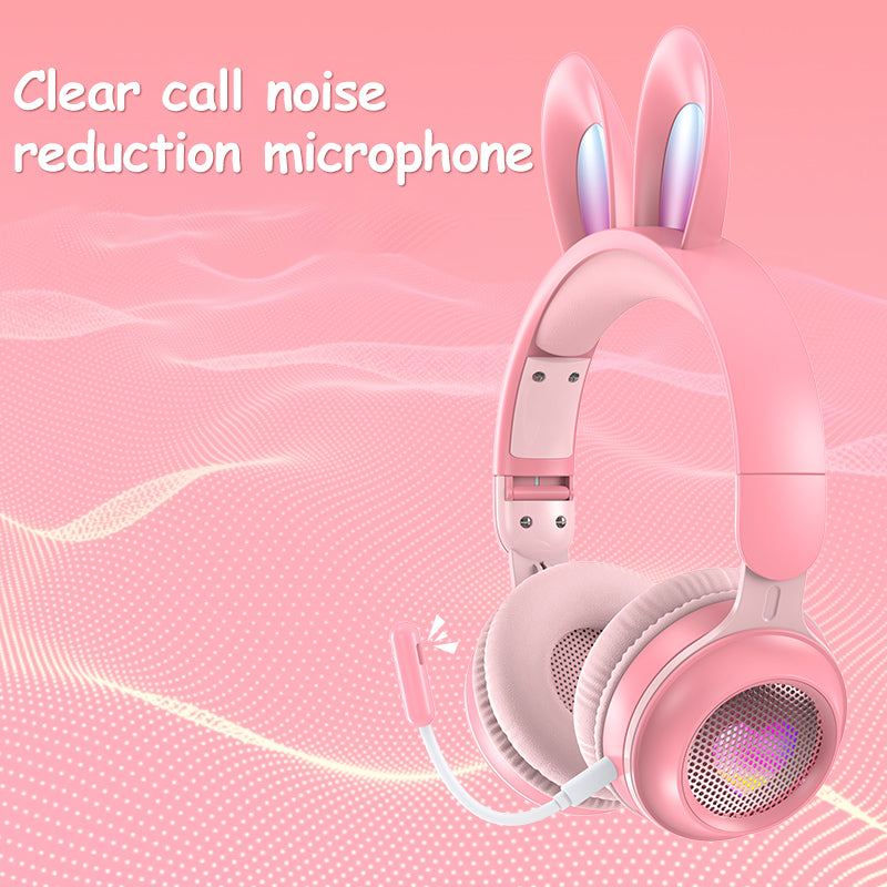 "Leuchtende Hasenohr-Kopfhörer, Kabellos & Ausziehbar, Bluetooth 5.0, Stereo, Anruffunktion, Unterstützt Musik, USB-Aufladung, RGB-Beleuchtung - Ideal für Handy, Tablet & Laptop"