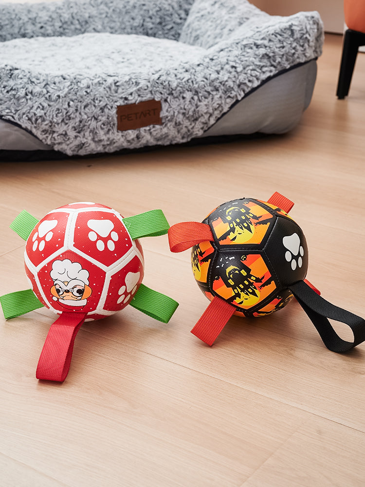 "Interaktives Hundespielzeug Fußball mit Gurten - Wasserspielzeug für Tauziehen - Ideales Geschenk für Haustiere zu Halloween, Weihnachten & Geburtstag"