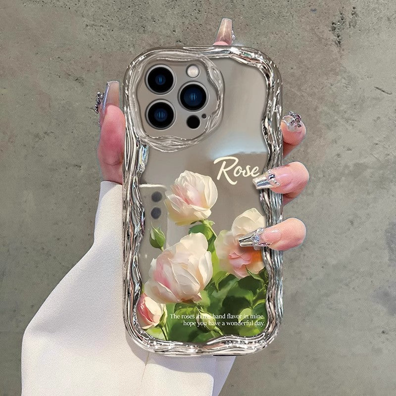"Rosenblumen-Design Handyhülle: Hitzebeständig, Sturzsicher und Fingerabdruckresistent für iPhone Modelle - Silbergrau"