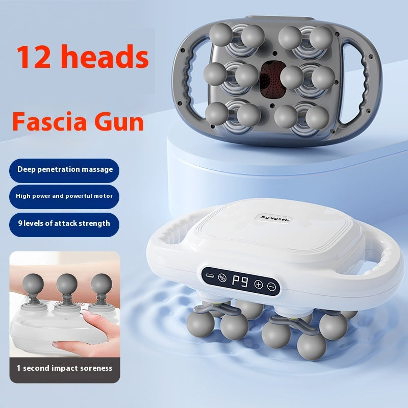 "12-Kopf Tiefenmassagegerät - Hochfrequenz-Vibrations-Entspannung für Rücken und Taille, Mehrstufige Einstellung, LCD-Display, Bürstenmotor"
