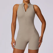 "Sommer Fitness Yoga Overall mit Reißverschluss für Frauen - Rückenfreie Kurze Bodysuit in Verschiedenen Farben und Größen"
