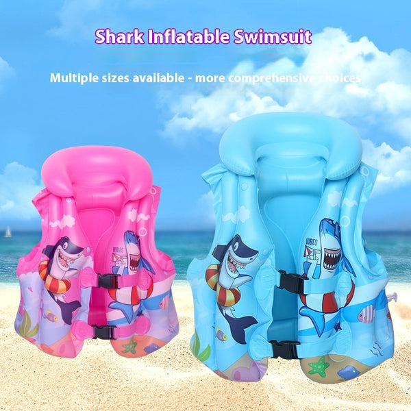 "Kinder-Schwimmweste mit Großer Auftrieb - Hai-Muster auf Umweltfreundlichem PVC, Aufblasbare Sicherheitsjacke für Schwimmen und Planschen"