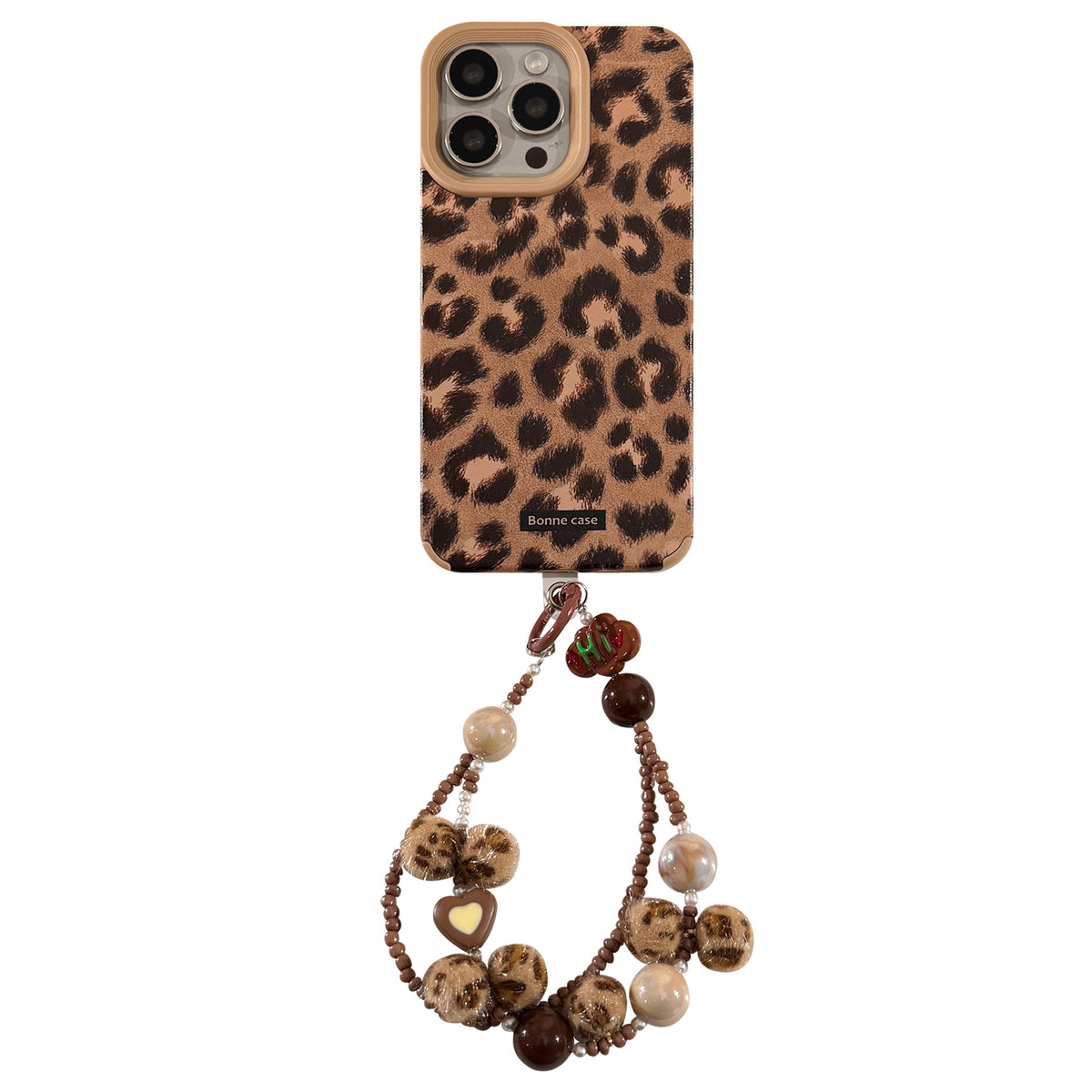 "Europäische und Amerikanische Leopardenmuster Plüsch Lanyard Handyhülle im Vintage-Stil, Stoßschutz, Synthetikleder, Kompatibel mit iPhone"