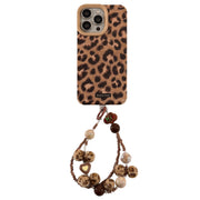 "Europäische und Amerikanische Leopardenmuster Plüsch Lanyard Handyhülle im Vintage-Stil, Stoßschutz, Synthetikleder, Kompatibel mit iPhone"