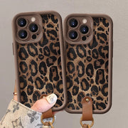 "Leopardenmuster Lanyard Handyhülle, Schutz vor Stürzen, Silikon Soft Shell, Luxuriös & Kreativ - Braun"