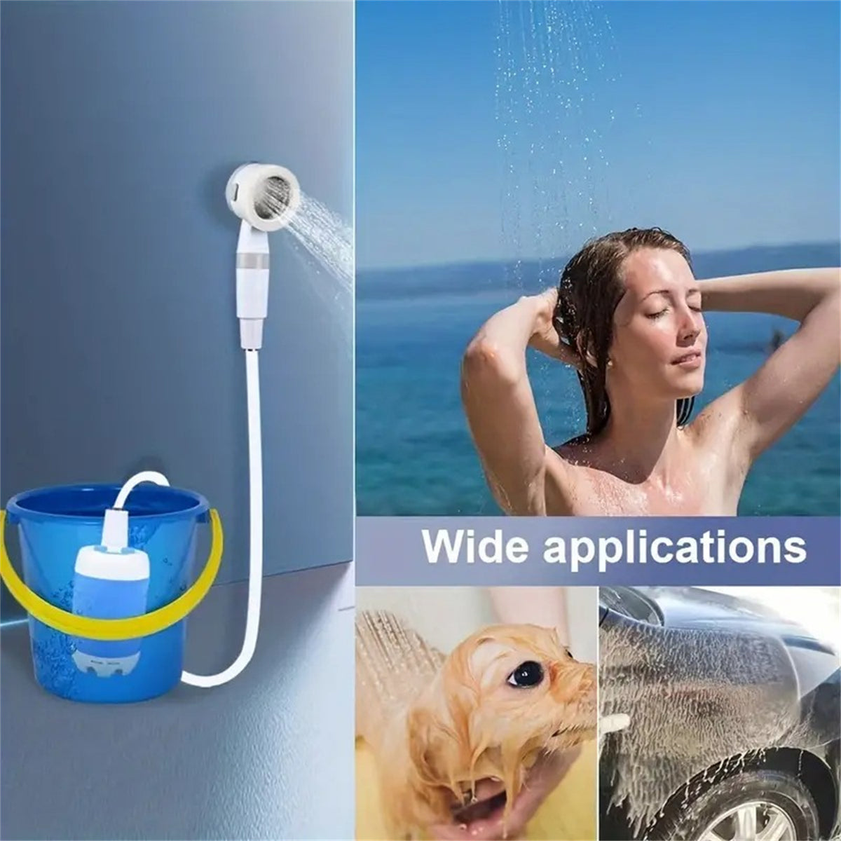 "Tragbare Elektrische Campingdusche - Wasserdicht & Wiederaufladbar mit 5000mAh Akku - Ideal für Wandern, Reisen und Outdoor-Aktivitäten"