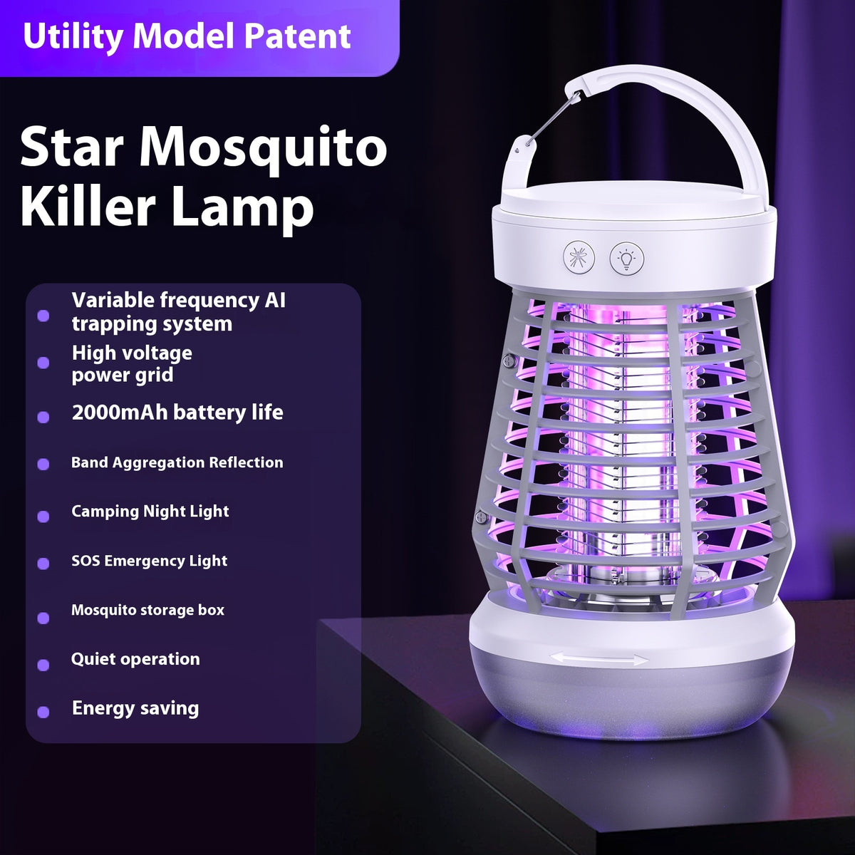 "2in1 USB-Aufladbare Elektrische Mückenlampe & Fliegenfänger mit Nachtlicht und SOS-Notlicht - Ideal für Terrasse und Camping"