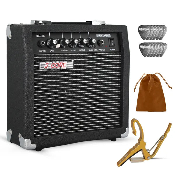 "5 Core 20W Elektrischer Mini-Gitarrenverstärker mit 6.5 Zoll Lautsprecher, AUX und Kopfhöreranschluss - Tragbar und Ideal für Alle Musikstile"