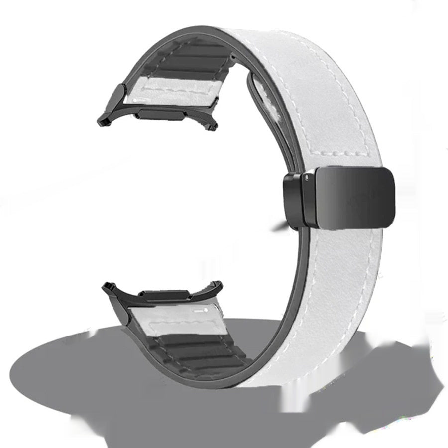"22mm Magnetisch-Verschluss Herren Uhrenarmband aus Silikon-Leder in Punk Street-Stil - Schwarz, Braun, Weiß, Grün"