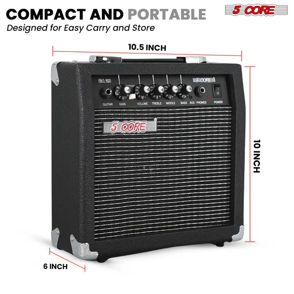 "5 Core 20W Elektrischer Mini-Gitarrenverstärker mit 6.5 Zoll Lautsprecher, AUX und Kopfhöreranschluss - Tragbar und Ideal für Alle Musikstile"