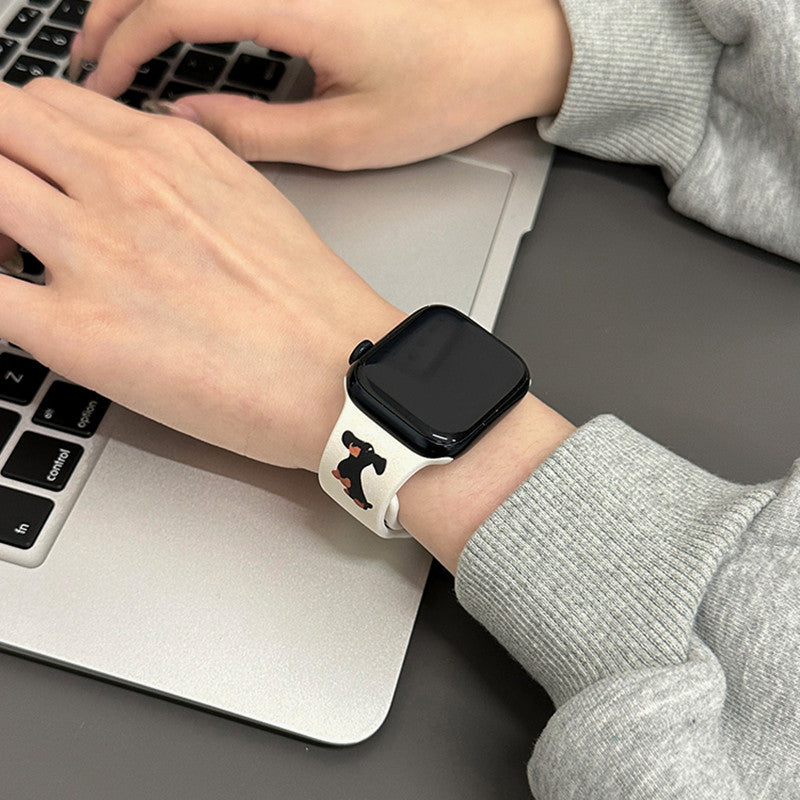 "Kreatives Dackel Silikon Uhrenarmband in Beige Weiß - Inklusive Schutzfolie bei Bestellung - Verschiedene Größen Verfügbar"